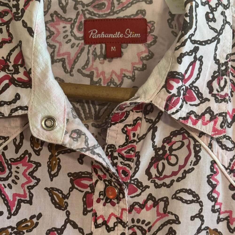 Panhandle Slim Women’s Medium Western Pearl Snap Paisley Floral Cotton Shirt M - Picture 7 of 12